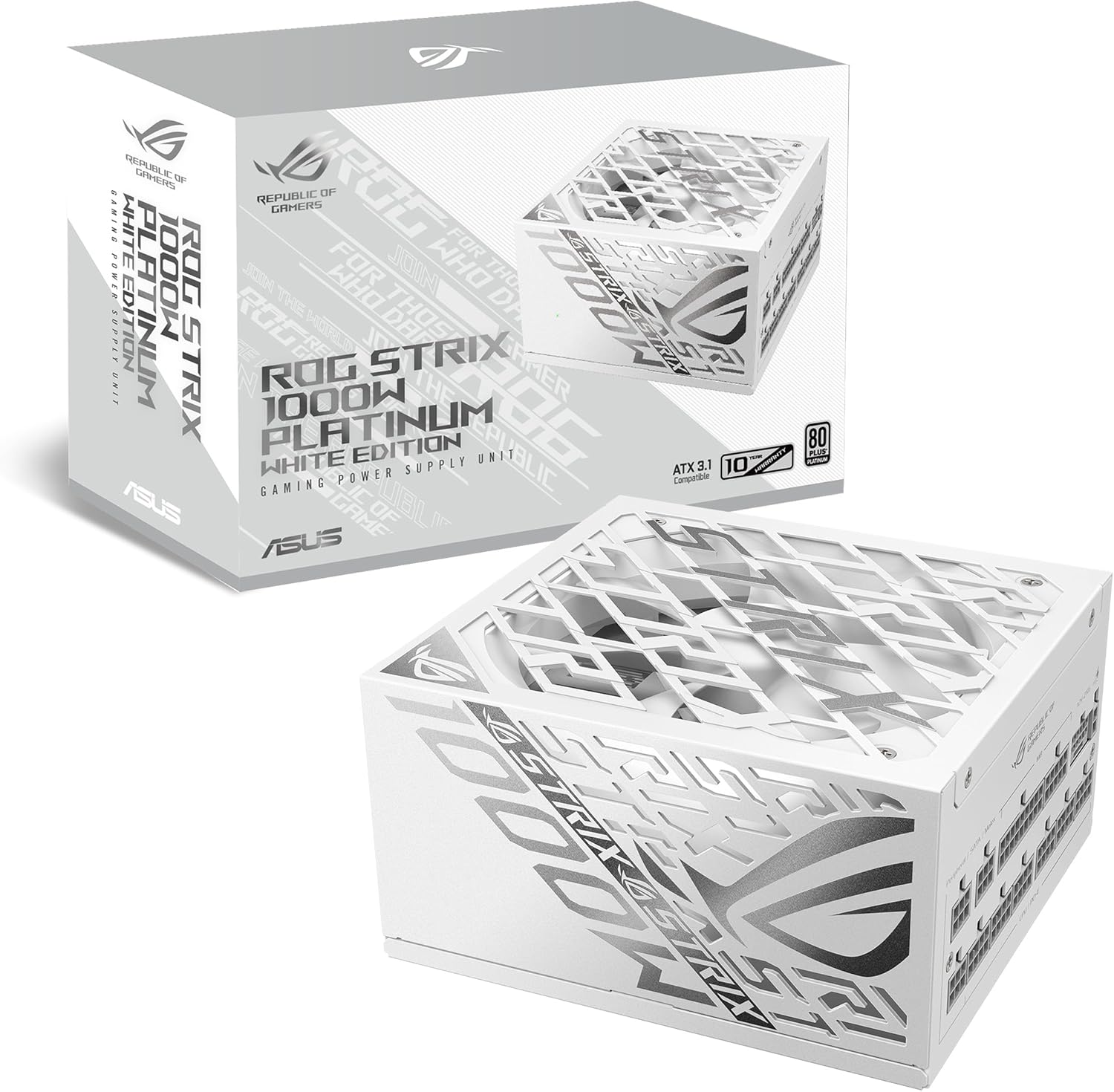 ROG-STRIX-1000P TAM MODÜLER GÜÇ KAYNAĞI, 80 PLUS PLATİNUM SERTİFİKALI, ATX 3.1, GaN MOSFET, “GPU-FIRST” PATENTLİ AKILLICA VOLTAJ DÜZENLEYİCİ, 10 YIL GARANTİ BEYAZ