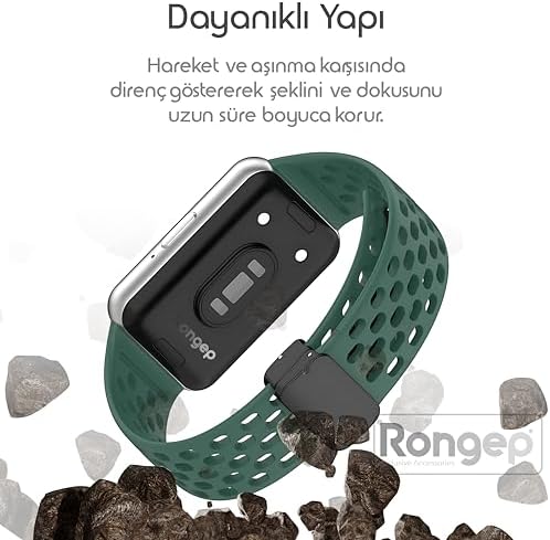 Alternative view of Galaxy Fit 3 ile Uyumlu Spor Kordon Manyetik Katlanır Toka Mekanizmalı Nefes Alabilirlik Sağlayan Delikli Doku Deformasyona Karşı Dayanıklı Yumuşak Saat Kayışı (Yeşil)