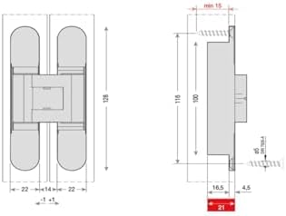 Gizli Menteşe 128X22 Mm 60 Kg Mat Antik Bronz Renk Tek Ebat Hg105Ht01 Abm