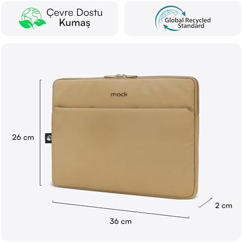 MACK MCE-1503 14.1" Eco Çevre Dostu 13-14 inç Yeni MacBook Pro için Kılıf, Aksesuar Bölmeli Laptop kılıfı, YKK Fermuarlı Notebook & Tablet kılıfı, Camel