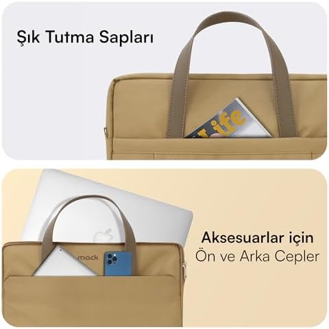 MCE-1513 Eco Çevre Dostu Laptop Çantası, 15.6 inç Bilgisayar Çantası, Kadın ve Erkek Notebook Çantası, YKK Fermuarlı Çantası, İş ve Evrak Çantası, Camel
