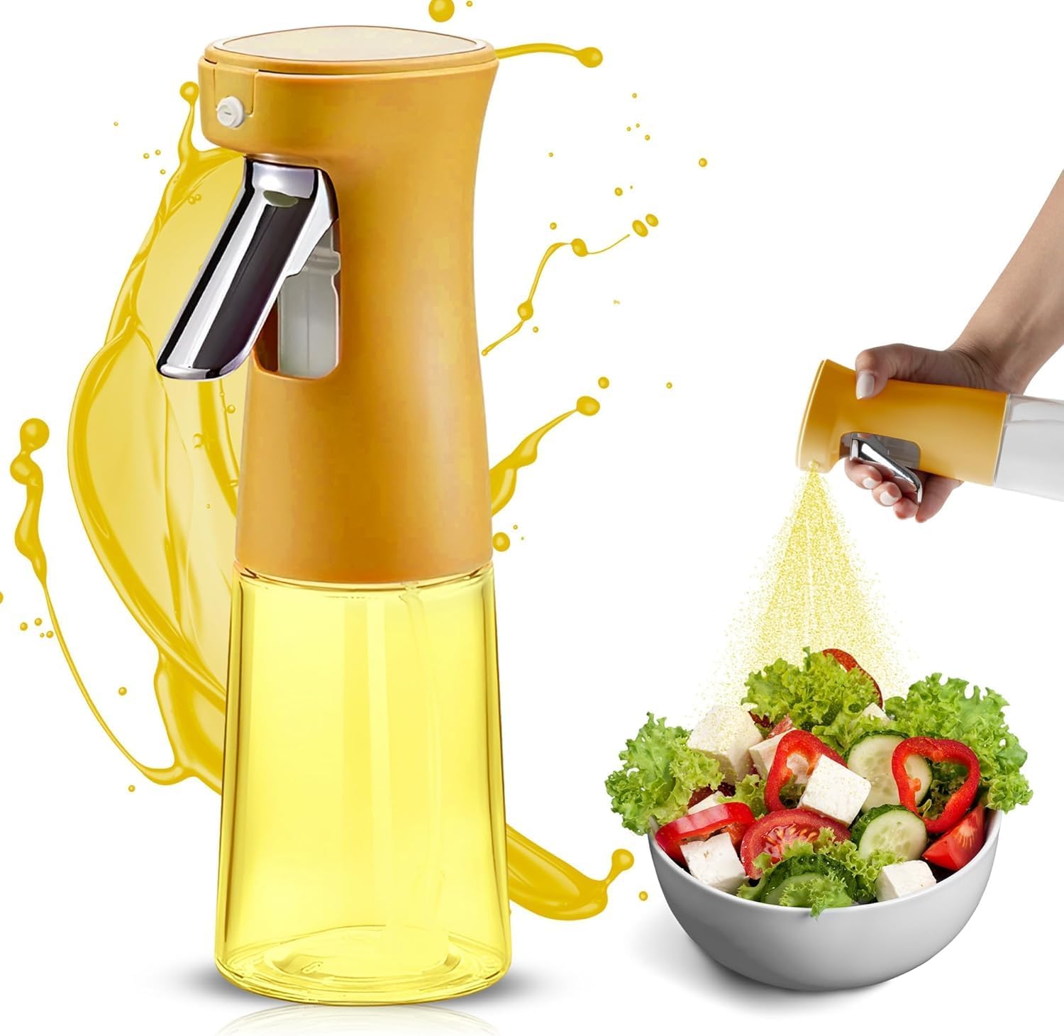 240ml Yağ Zeytinyağı Püskürtücü, Airfryer Sprey Şişesi, Cam Yağ Spreyi, Hava Fritözü için Yağlık, Barbekü, Salata, Pişirme, Izgara Mutfak Aletleri, Yağdanlık (SARI)