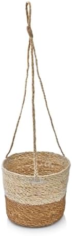 2'li Asılabilir El Yapımı ve Doğal Çift Renk Yuvarlak Hasır Saksılık Seti, 2'li İpli Asılabilir Hasır Yuvarlak Saksı Seti (23cm*18cm-20cm*15cm)