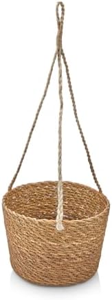 2'li Asılabilir El Yapımı ve Doğal Yuvarlak Hasır Saksılık Seti, 2'li İpli Asılabilir Hasır Yuvarlak Saksı Seti (23cm*18cm-20cm*15cm)