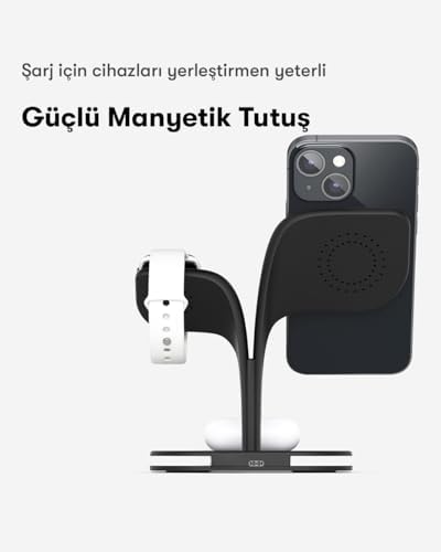 3'ü 1 Arada 15W Kablosuz Hızlı Şarj Standı Gece Aydınlatmalı ile Uyumlu- ile Uyumlu- ile Uyumlu (Siyah Hızlı Şarj)