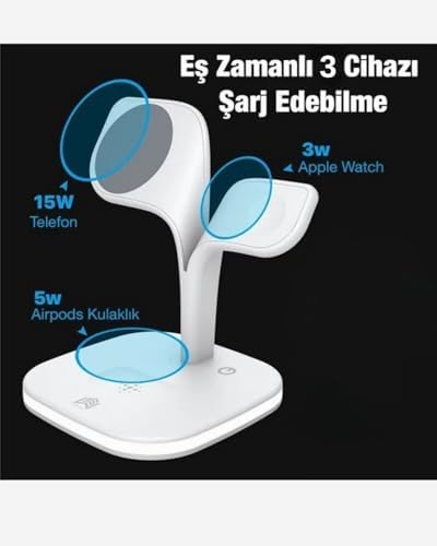 Alternative view of 3'ü 1 Arada 15W Kablosuz Hızlı Şarj Standı Gece Aydınlatmalı ile Uyumlu- ile Uyumlu- ile Uyumlu (Siyah Hızlı Şarj)
