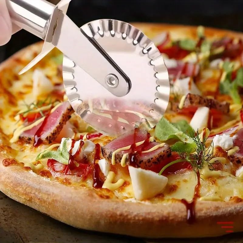 Alternative view of Paslanmaz Çelik Tırtıklı Pizza Mantı Hamur Kesici Kesme Bıçağı Hamur Şekillendirme Ruleti