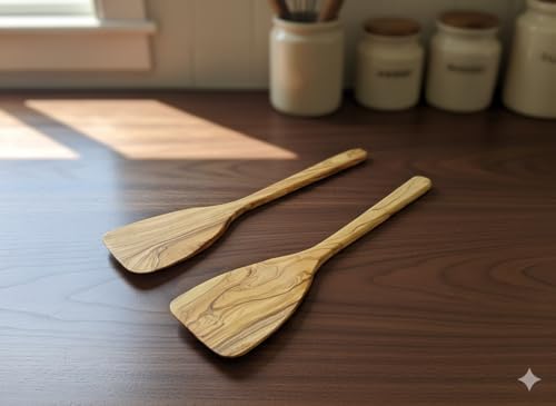 Alternative view of Zeytin Ağacı Spatula 2'li Set – İnce ve Hafif – Omlet,, ve Hafif Tavada Kızartmak için Mükemmel – Yapışmaz Tavalar için Güvenli