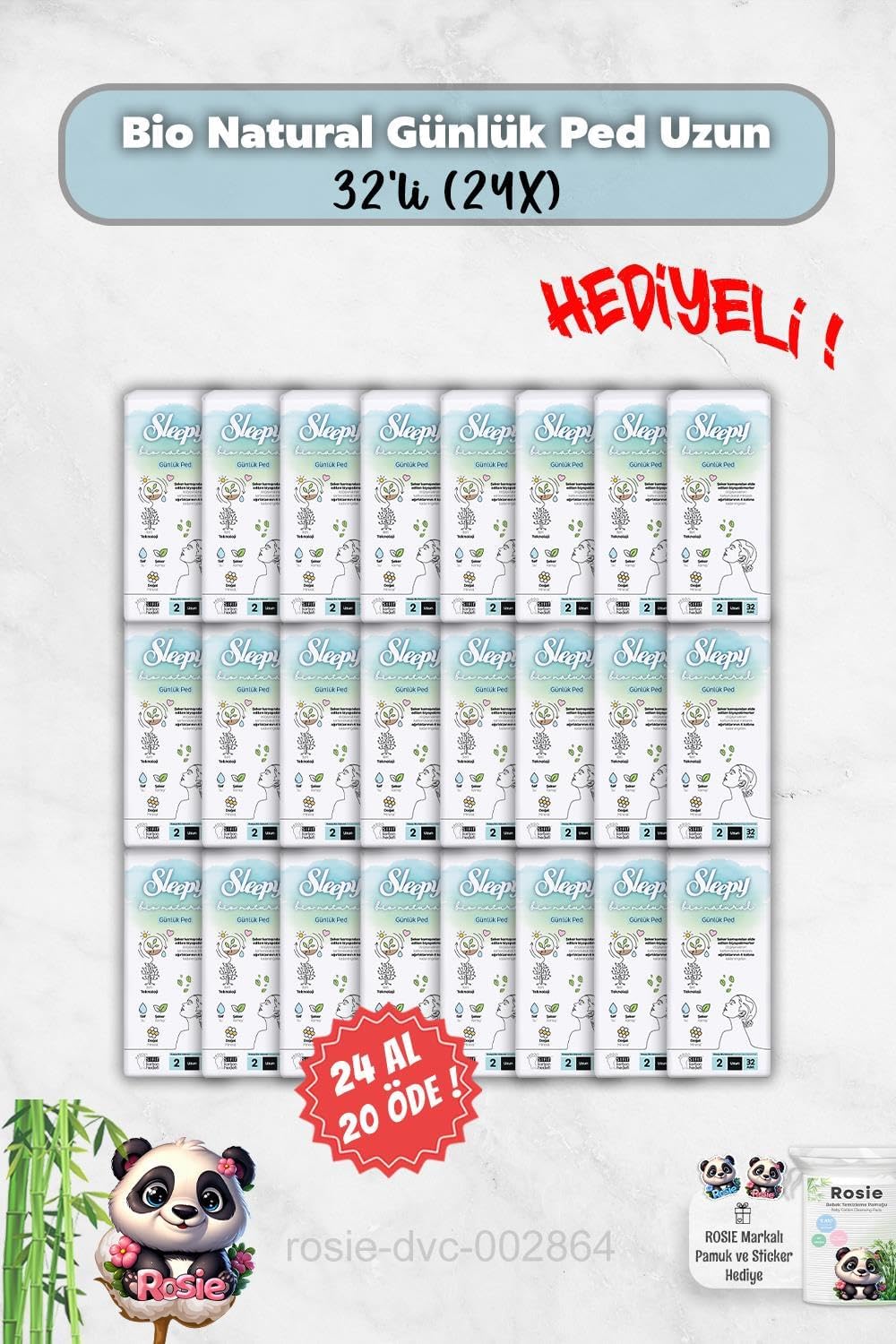 24 Al 20 Öde 32'li Bio Natural Günlük Ped Uzun ve Rosie Hediye