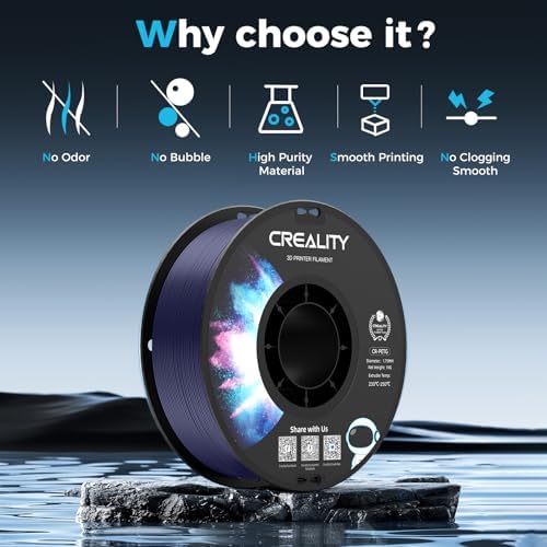 Creality PETG Filament 1,75 3D yazıcı filamenti: Mükemmel dayanıklılık, yüksek hassasiyet, ölçü hassasiyeti +/- 0,02 mm, 1 kg makara (2,2 lbs), çoğu FDM 3D yazıcı için uygun, şeffaf mavi