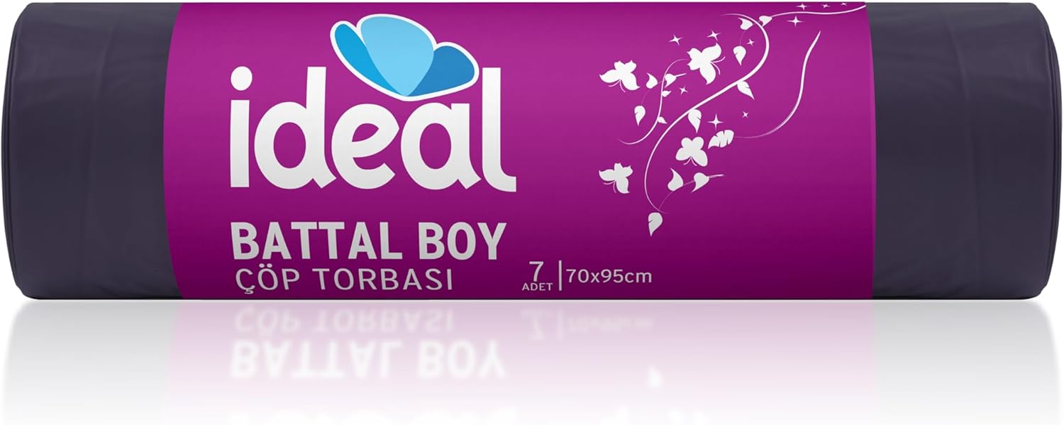 İdeal Battal Boy Çöp Poşeti 7'li 70x95 cm, Sızdırmaz Yırtılmaz Battal Boy Çöp Torbası, Geri Dönüştürülebilir Atık Torbası, Restoran, Kafe, Ofis, İşyeri, Ev, Mutfak için Güçlü Çöp Poşeti Torbası