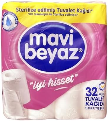 Mavi Beyaz Tuvalet Kağıdı, 32 Rulo, 2 Katlı, UV Sterilize