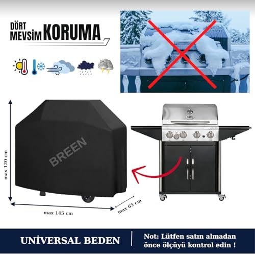 Barbekü Koruma Örtüsü, Mangal Koruma Kılıfı, Su Geçirmez, Toz Geçirmez, Rüzgar Geçirmez(Siyah, Gazlı)