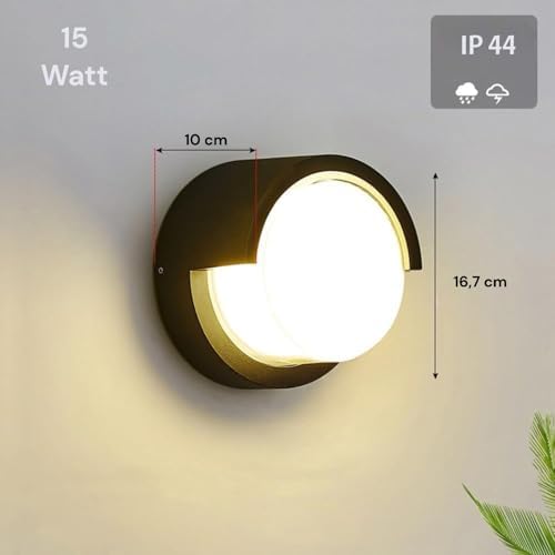 Alternative view of 15w Modern Tasarım Led Aplik İç ve Dış Mekan Duvar Lambası Dominik 3200k Gün Işığı Bahçe Duvar Apliği (Yuvarlak)
