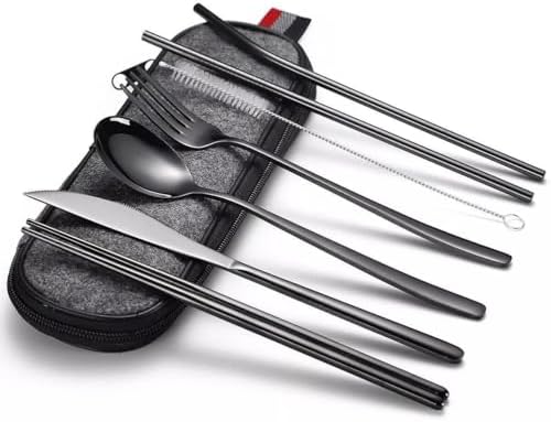 Alternative view of 8 Parça Çantalı Yolculuk Çatal Bıçak Kaşık Pipet Chopstick Seti Kamp Okul Ofis Tatil Paslanmaz Çelik Siyah