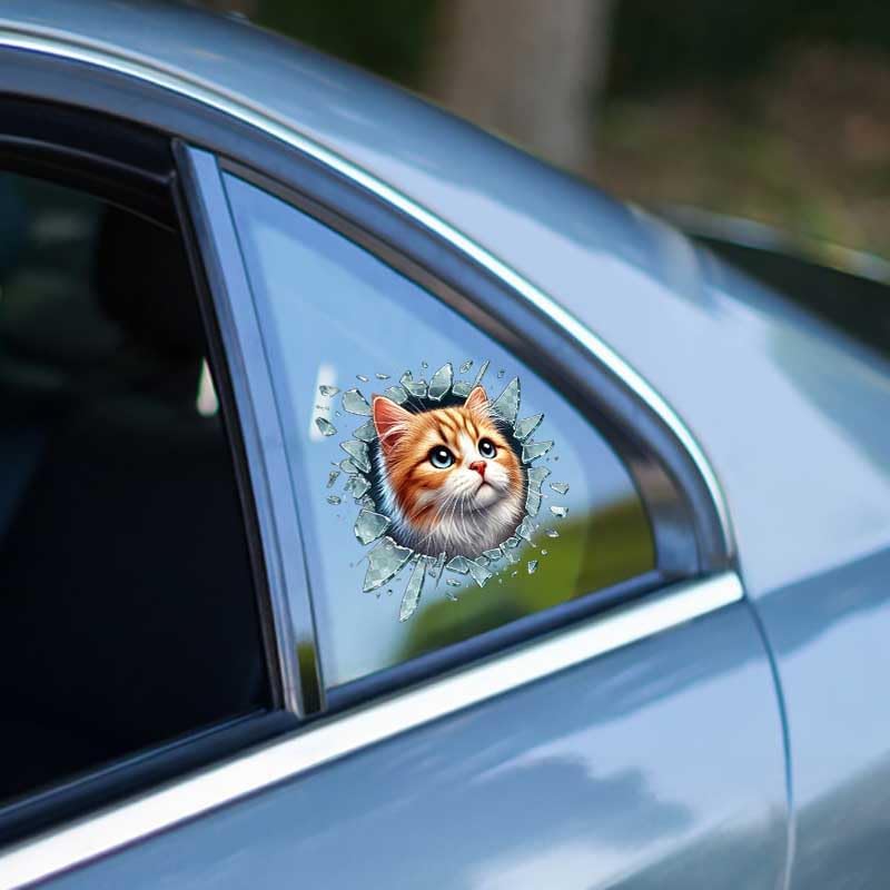 Alternative view of Fulcar 3D Kedi Yüzü Araç Camı Stickeri, Kırık Cam Efektli, Gerçekçi Tasarım, Sarman Kedi