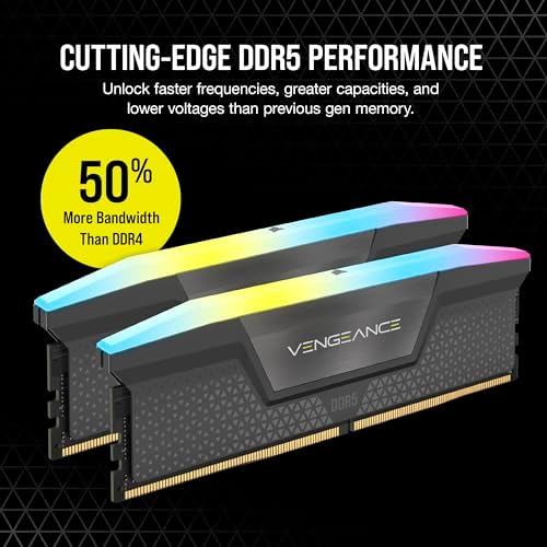 Alternative view of CORSAIR VENGEANCE RGB 16GB (1 x 16GB) DDR5 6000 CL36-44-44-96 1.35V Intel XMP & AMD EXPO - Gri (CMH16GX5M1E6000Z36)