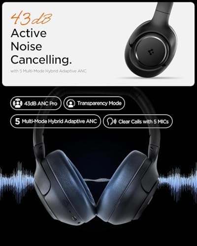 Audio Kulak Üstü P10 Bluetooth Kablosuz Kulaklık - ANC Pro Aktif Gürültü Engelleme + ENC 5 Mikrofon - 40mm Titanyum Sürücü - 60 Saat Pil - iOS & EQ App Şeffaf & Gaming Mod - ASD09691