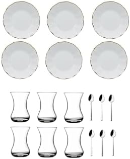 Alternative view of 18 Parça Beyaz Altın Yaldızlı Acem Çay Bardağı Çay Takımı Seti 86985638ERGENCLER