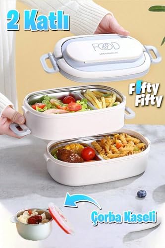 1140 ML 2 Kat Paslanmaz Çelik Çorba Kaseli Bento Lunch Box Yeni Nesil Sefer Tası -FFLBOX10403