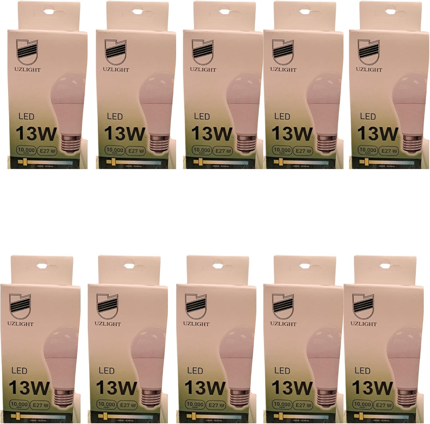 10'lu 13W A60 E27 Duy 3000K Sarı Işık Led Ampul