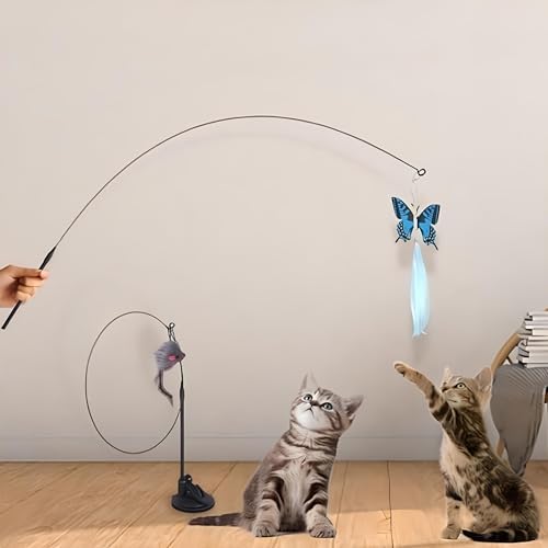Alternative view of Vantuzlu Tüylü Zilli Olta Kedi Oyuncağı – 2 Oltalı, Esnek Yaylı, Avcılık İçgüdülerini Geliştiren, Kediler İçin Eğlenceli ve Dayanıklı Oyuncak