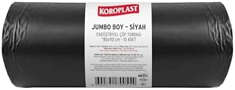 Endüstriyel Çöp Torbası Boy Siyah 10’lu 80x110 cm, Yırtılmaya Dayanıklı, Boy Çöp Poşeti, Çift Katlı, Geri Dönüştürülebilir, Fabrika, İnşaat, Depo, Kafe, Otel, Hastane, Bahçe