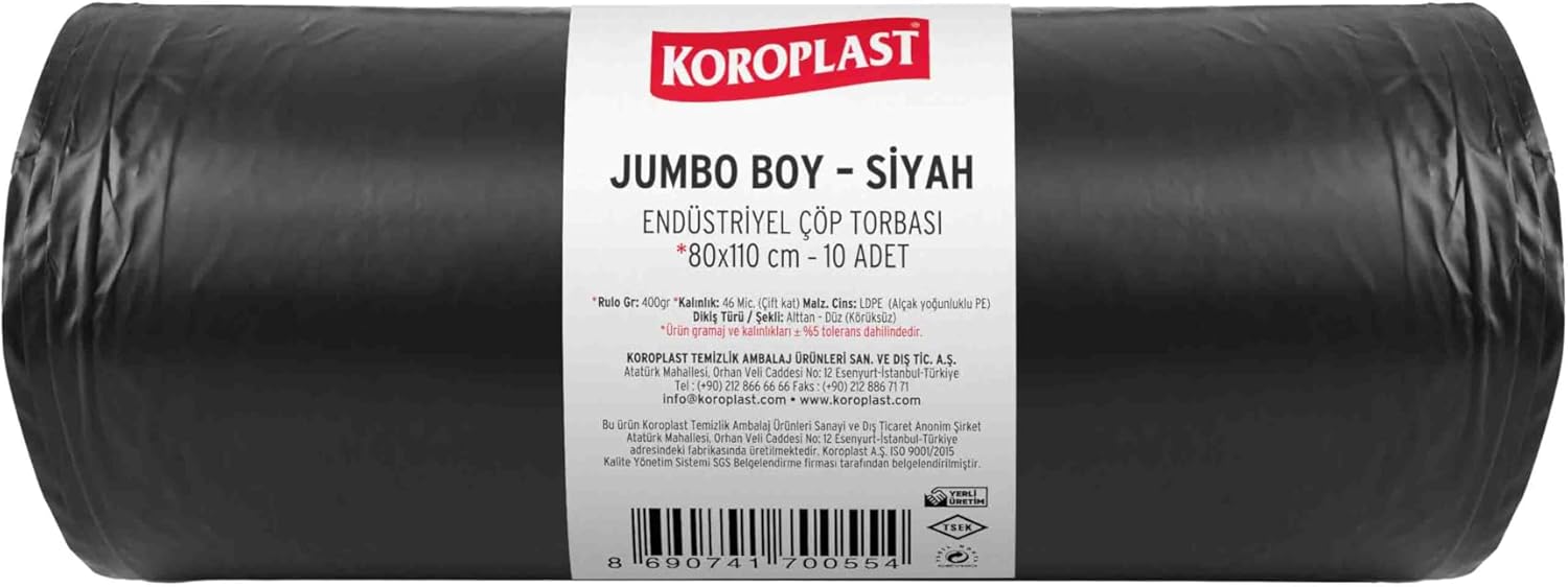 Alternative view of Endüstriyel Çöp Torbası Boy Siyah 10’lu 80x110 cm, Yırtılmaya Dayanıklı, Boy Çöp Poşeti, Çift Katlı, Geri Dönüştürülebilir, Fabrika, İnşaat, Depo, Kafe, Otel, Hastane, Bahçe