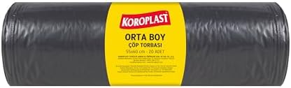 Ekonomik Endüstriyel Orta Siyah Çöp Torbası 20'li 55x60 cm, Yırtılmaz & Sızdırmaz, Çift Katlı, Geri Dönüştürülebilir, Restoran,Mutfak, Fabrika, Atölye, Ofis, Otel, Hastane, Depo, Bahçe