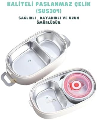 Bento 1140ml Lunchbox 2 Katlı 4 Bölmeli Mini Kaseli Çelik Sefer Tası Yemek Kutusu (Kahverengi)