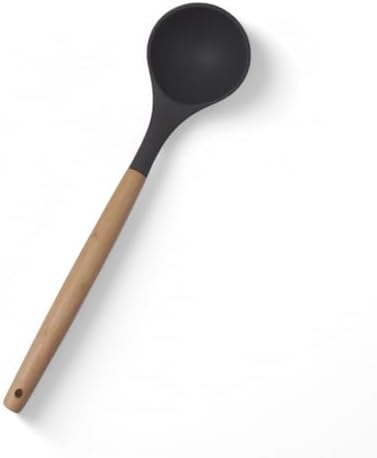 Bambu Saplı Silikon Kepçe, Bambu Uzun Silikon Çorba ve Sos Kepçesi 27cm 3 Renk Seçenekli (SİYAH)
