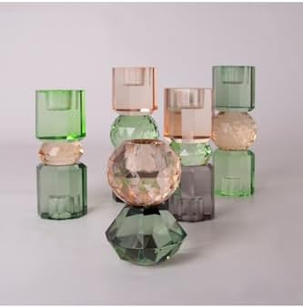 Kristal Mum Tutucu, Şeftali, Yeşil, Füme, 16,5X6 Cm Çok Renkli Tek Ebat Ej Cb301.964.77