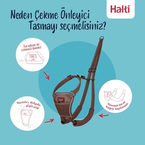 HALTI çekme önleyici koşum takımı - tasma kayışından çekmeyi durduracak profesyonel köpek koşum takımı, Ayarlanabilir, Yansıtıcı ve Nefes alabilir, Küçük Köpekler için (S Boy, Derin Ceviz)