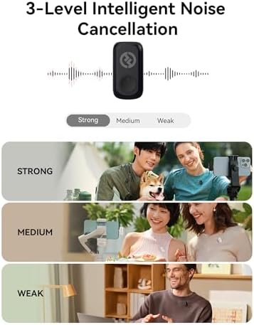 LARK A1 Kablosuz Mini Mikrofon, 15/16 ve için, 48 kHz/24 bit, 3 Seviyeli Akıllı Gürültü Engelleyici, YouTube, Podcast, Vlog için Mikrofon (Siyah, 2TX + USB-C RX + Şarj Kılıfı)
