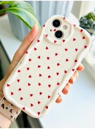 14 Plus Ve 15 Plus ile Uyumlu Kırmızı Kalpler BASKI Desenli Silikon Kılıf