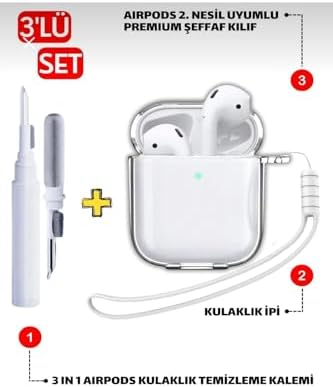 1. NESİL VE 2. NESİL ile Uyumlu 3 in 1 Temizleme Aparatlı Set Kalın Koruyucu Silikon Kılıf - Şeffaf3In1