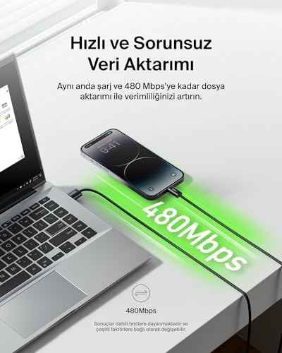 2'li Örgülü USB-A - Lightning Kablo, 1,5 m, Yumuşak, Esnek ve Hızlı Şarj Kablosu, 14 ve Önceki Modeller, 9. Nesil iPad ve AirPods ile Uyumlu, Siyah