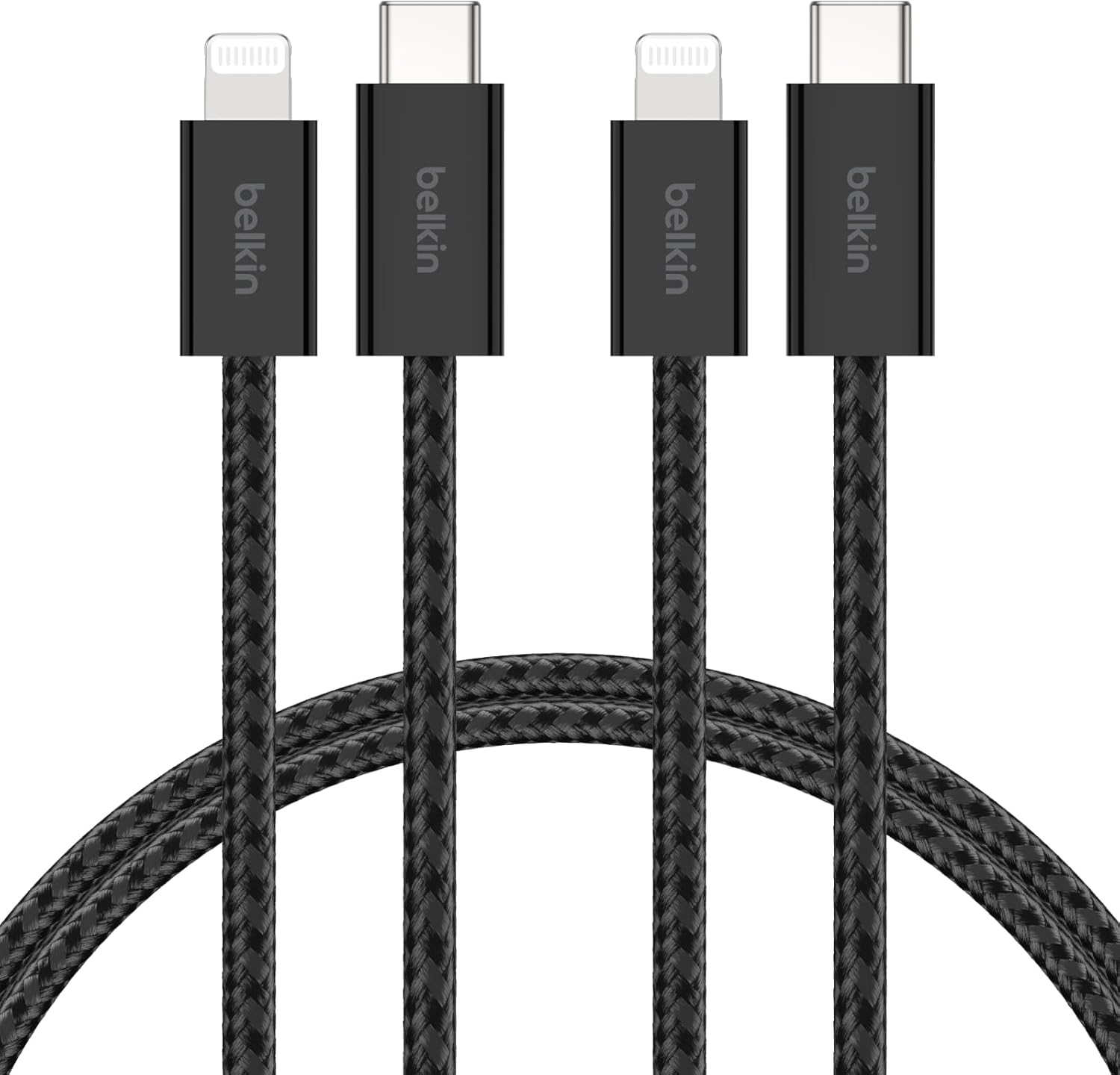 2'li Örgülü USB-C - Lightning Kablo, 1,5 m, 14 ve önceki modeller, 9. Nesil iPad ve AirPods için hızlı şarj kablosu, Siyah