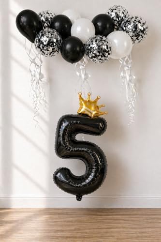 Siyah Folyo Balon, Kral Tacı Ve Konfetili Siyah Balon Set (5)