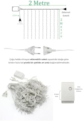 Alternative view of Saçaklı Perde Led Işıklar Animasyonlu Kumandalı Fişli - Günışığı (2x2)