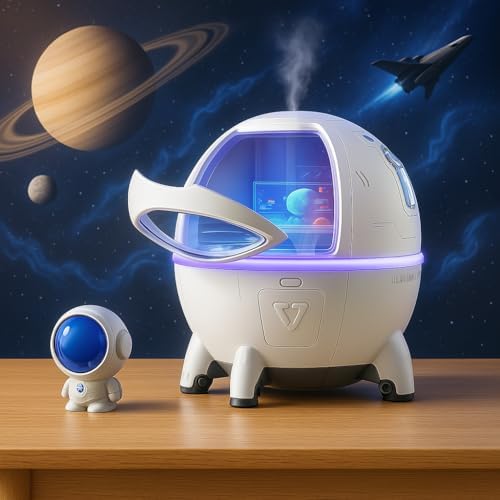 Alternative view of Astronot ve Uzay Gemisi Temalı Humidifier Buhar Makinesi Nemlendirici Aroma Terapi Difüzörü 220 Ml Kapasiteli 11x11 cm Ev Ofis Spa Oda Nemlendirici Uyku Kalitesini Artırır (MJ046)