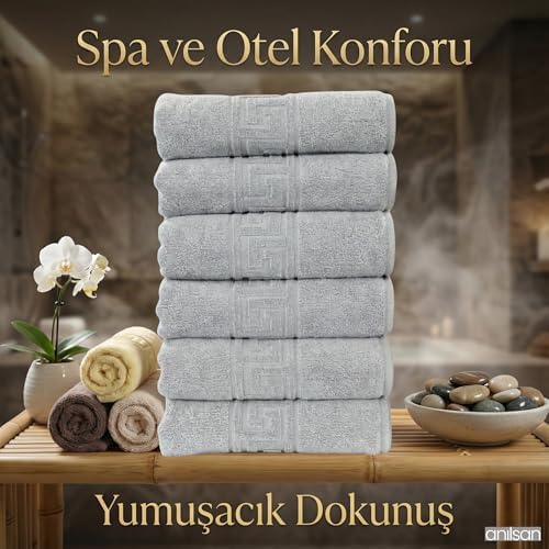 6'lı El ve Yüz Havlusu Seti (50x90 cm) -%100 Pamuk, Yüksek Emici, Grek Desenli - Ev, Otel, Spa ve Banyo İçin Lüks Havlu Seti Günlük Kullanıma Uygun