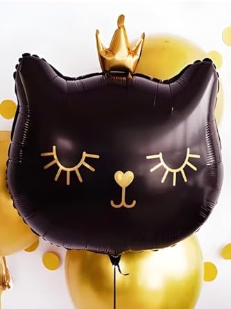 Taçlı Siyah Kedi Folyo Balon 1 Adet 76x 64.5 Cm
