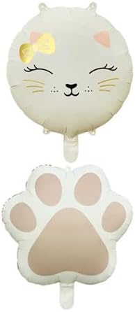 Retro Krem Renkli Kedi ve Pati Folyo Balon Set