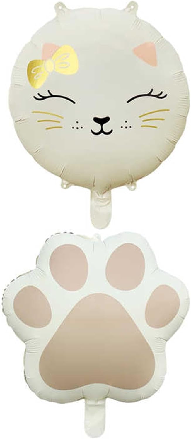 Alternative view of Retro Krem Renkli Kedi ve Pati Folyo Balon Set