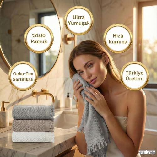 Anilsan 6'li Jelena El Havlusu Seti 50x90 cm - Yuzde 100 Pamuk Puskullu Havlu, Yumusak ve Emici, Otel Spa Banyo Mutfak Icin, Oeko-Tex Sertifikali, Turkiye Uretimi