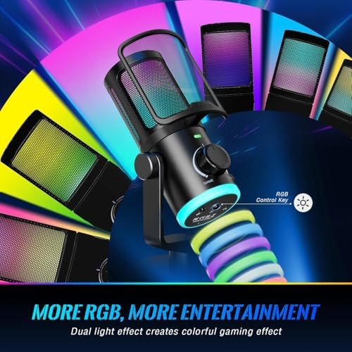 AM6 AMPLIGAME RGB Gaming Mikrofon - Oyun/Sohbet Ses Dengesi - USB Yayın ve Kayıt Mikrofonu - Gürültü Önleyici PC Masaüstü Mikrofon - Twitch/Discord/Podcast için - PS4/PS5 Uyumlu