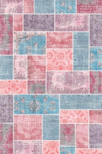Samen Patchwork Şönil Kaymaz Doğal Pamuk Tabanlı Yıkanabilir Antibakteriyel Çevre Dostu Salon Halısı 140x200