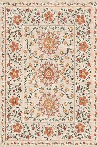 Alternative view of Sanda Çiçekli Şönil Kaymaz Doğal Pamuk Tabanlı Yıkanabilir Antibakteriyel Çevre Dostu Salon Halısı 120x180