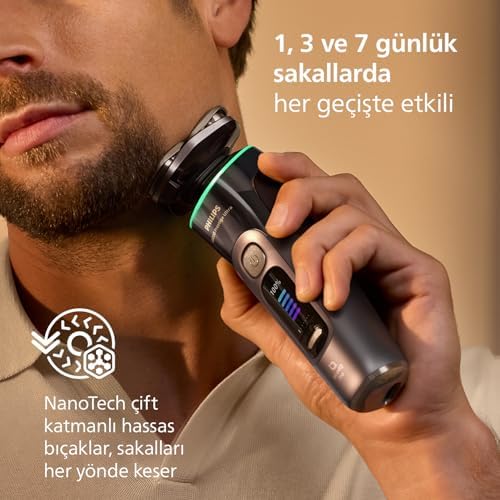 i9000 Ultra Prestige Islak ve Kuru Tıraş Makinesi, SkinIQ Pro, 360° Hassas Başlıklar, Şarj Standı, Temizleme Ünitesi ve Seyahat Çantası Hediyeli, XP9402/31
